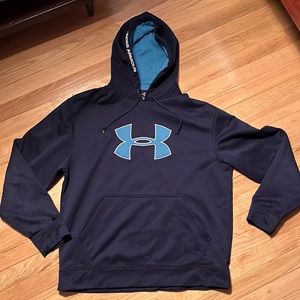 Under Armour hoodie sweatshirt navy with royal blue logo size M polyester fabric